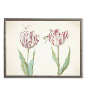 Pink Flowers with Two Dragonflies in Silver-Beaded Frame