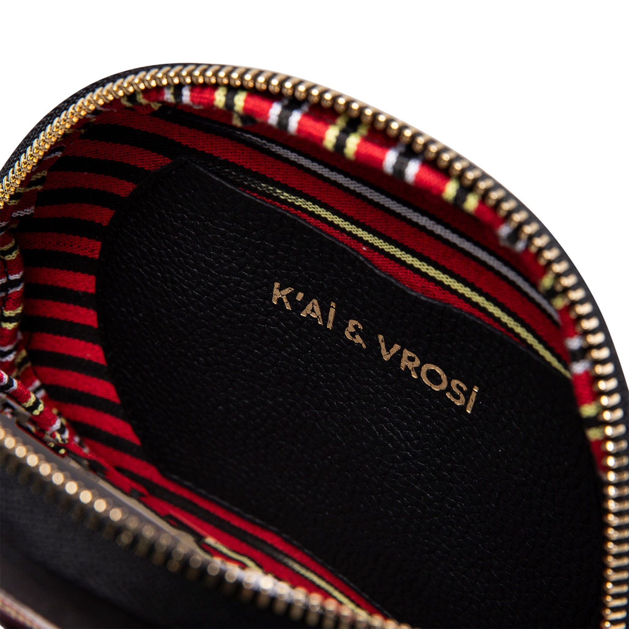 Black Genuine Leather & Striped Fabric Pattern Crossbody Bag