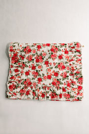 Crimson Rose | Timeless Floral Ruffle Zipper Pouch
