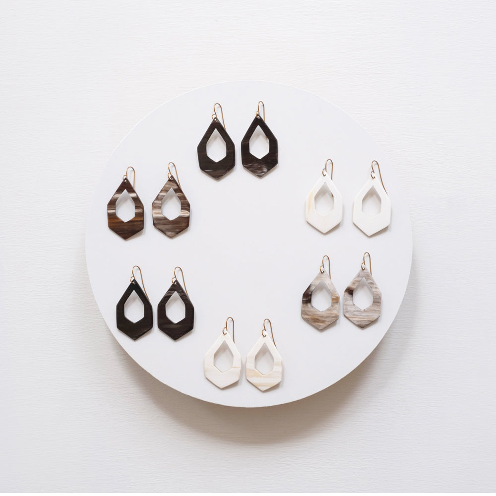 Hex Deco Drop Earrings - Black