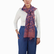 Hand Dyed Batik Scarf, Soft Cotton, Mangosteen, Blue, Pink, Fruit, Floral