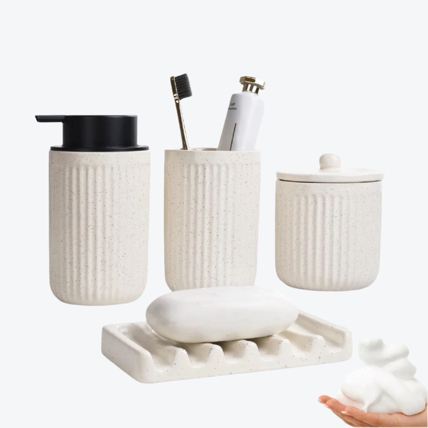 BosilunLife Pockmark 4-Piece Foaming Bathroom Set Recycled Ceramic Eco-Clay