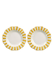 Ceramic stripe Salad Plate, Yellow- 8.25x 8.25 x 1.25 Inches ( Set of 2 )