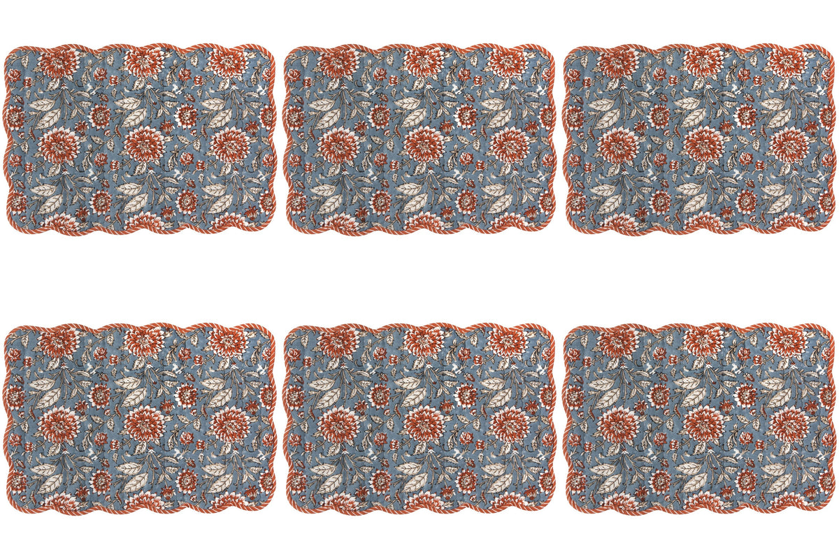 Set of 6 Dahlia Block Print Kantha Placemat