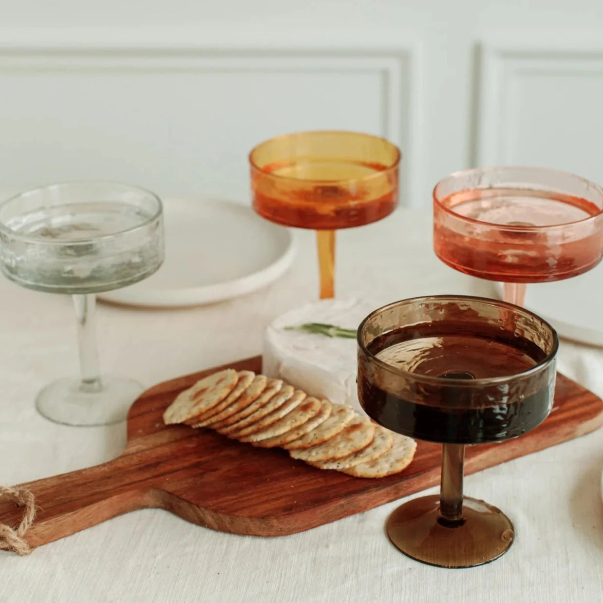 Handblown Hammered Coupe Cocktail Glasses, Amber - set of 4