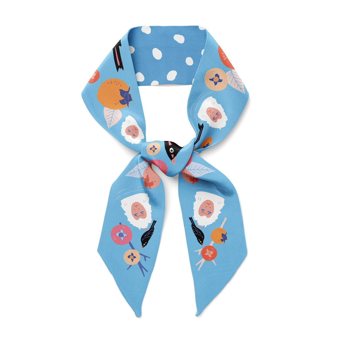 Snow Monkey and Persimmons Twilly Ribbon Scarf