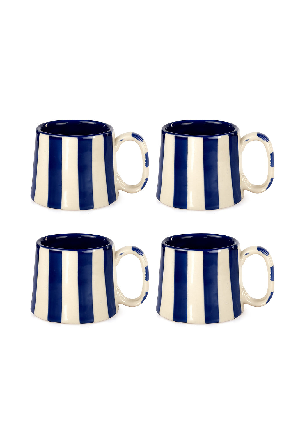 Ceramic Dark Blue Stripe  Coffee cup - 3.5 x 2.5 Inches ( Set of 4 )