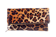 Leopard Leather Fold over Clutch