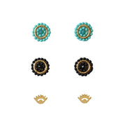 Beaded Stud Pack Black + Turquoise