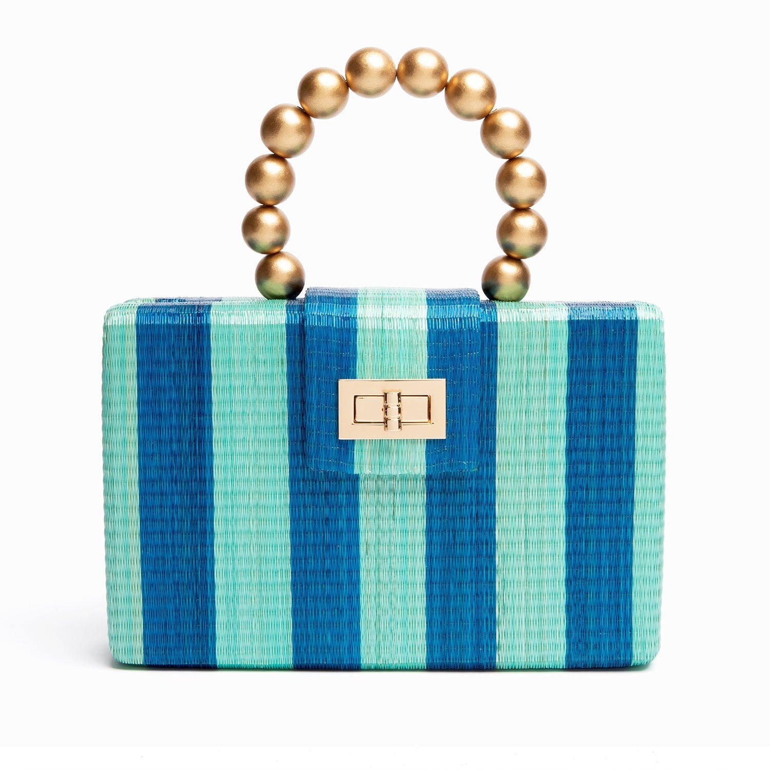 THE LOUISA Blue & Turquoise Stripe Woven Straw Clutch Bag