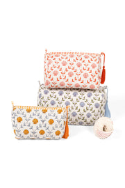 Seashell Blockprint Makeup Bag, Set of 3