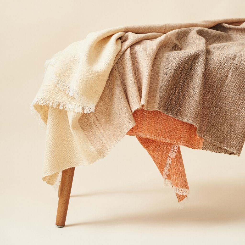 Chestnut Orange Cream Brown Color Block Handwoven Soft Merino Throw