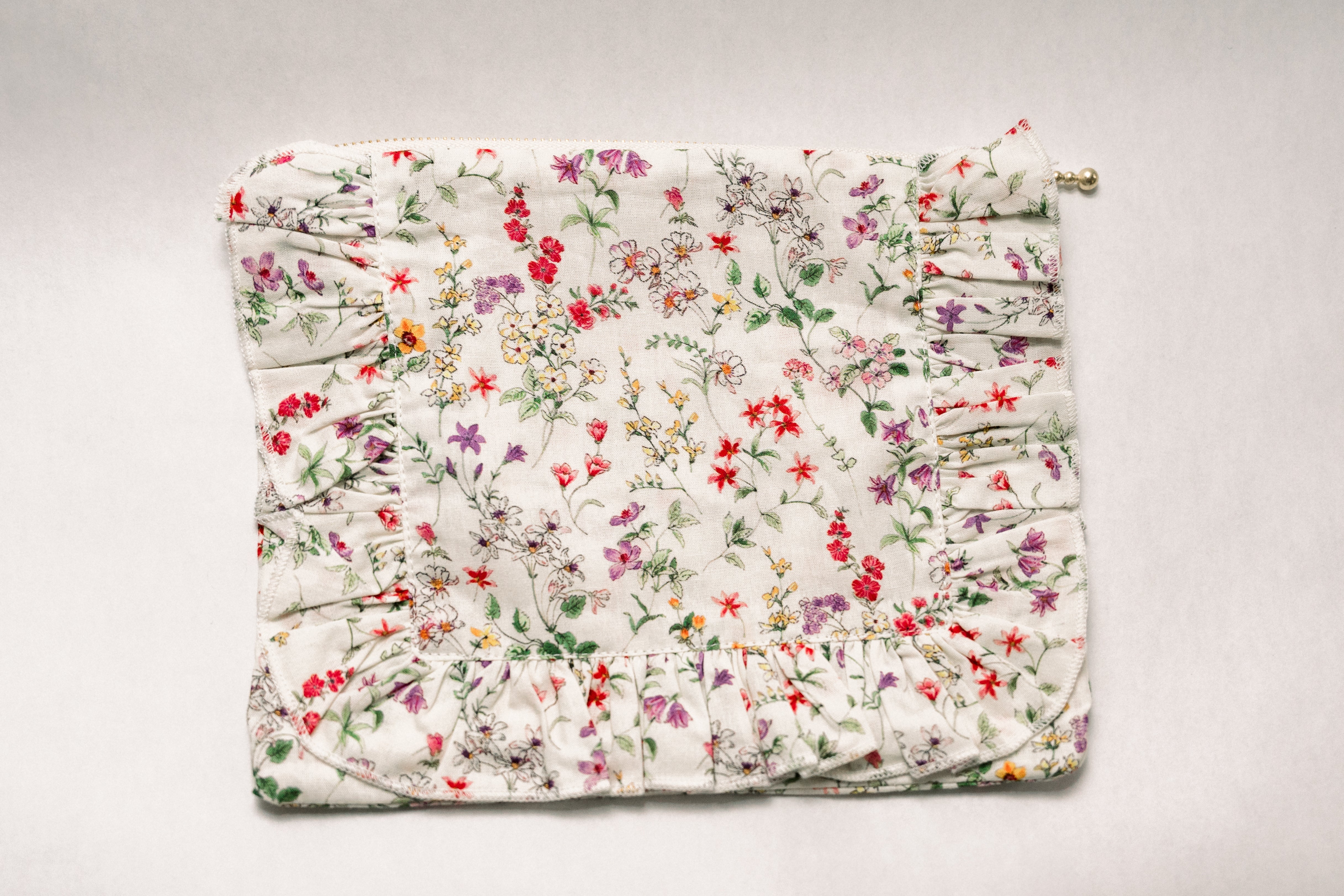 Wildflower Waltz | Timeless Floral Ruffle Zipper Pouch