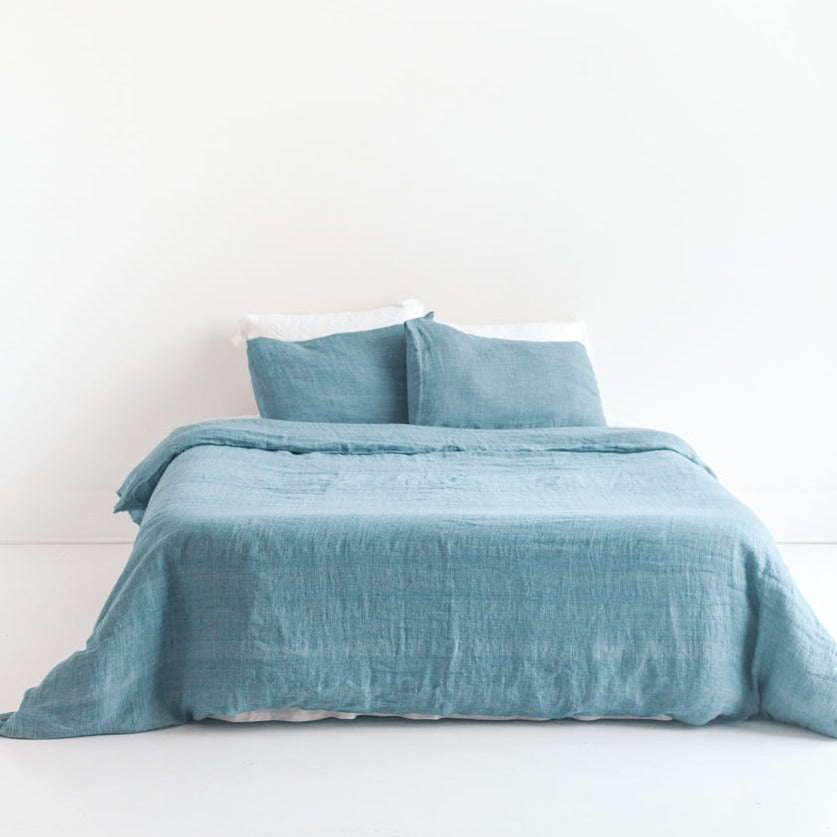 Linen Duvet Cover Set - Denim Blue