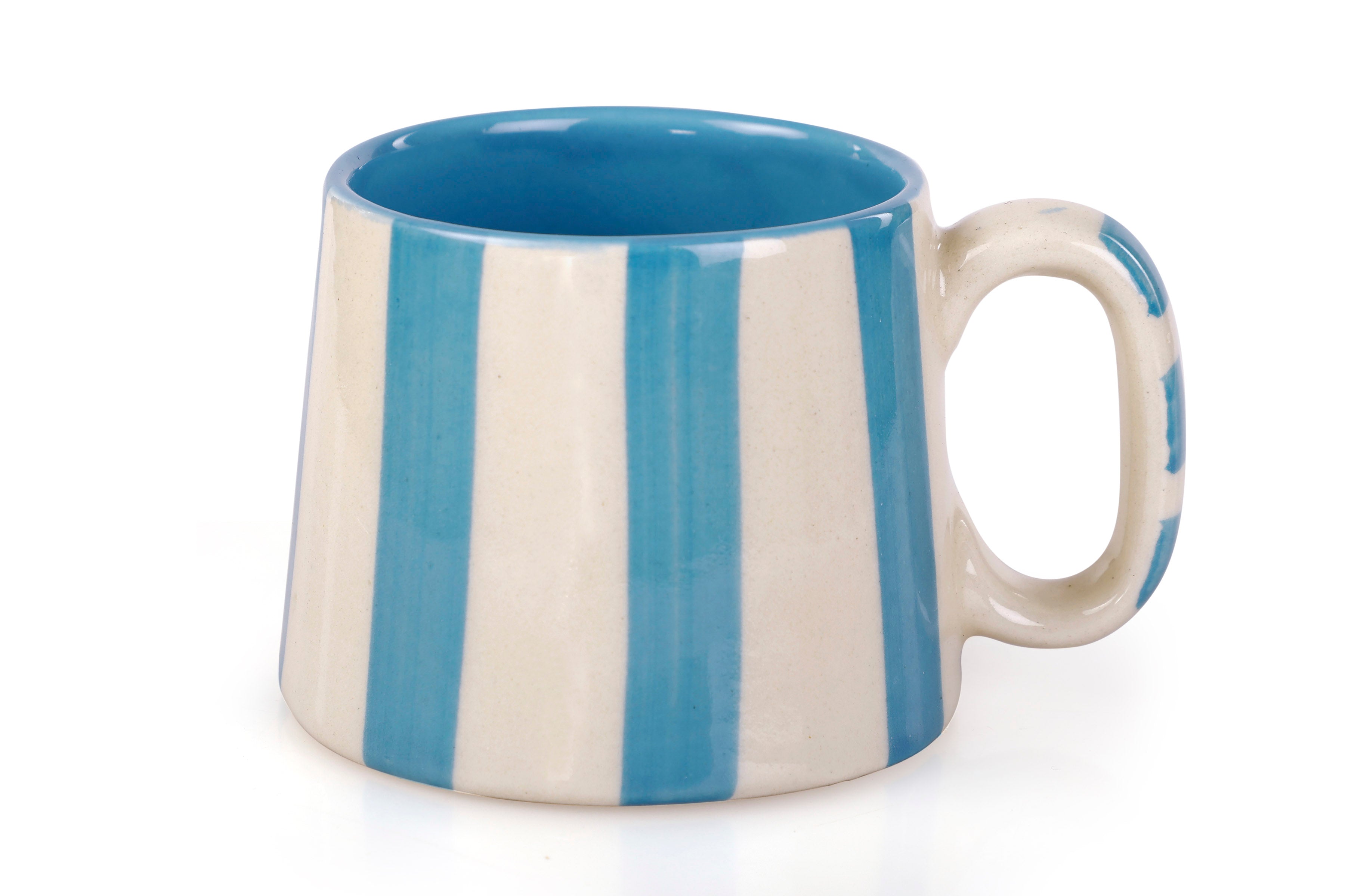 Ceramic Aqua Blue Stripe  Coffee cup - 3.5 x 2.5 Inches ( Set of 4 )