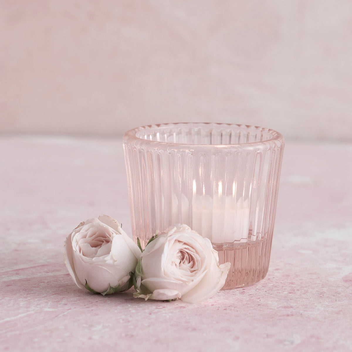 Pressed Pink Glass Tealight / Votive Holders - Set of 4