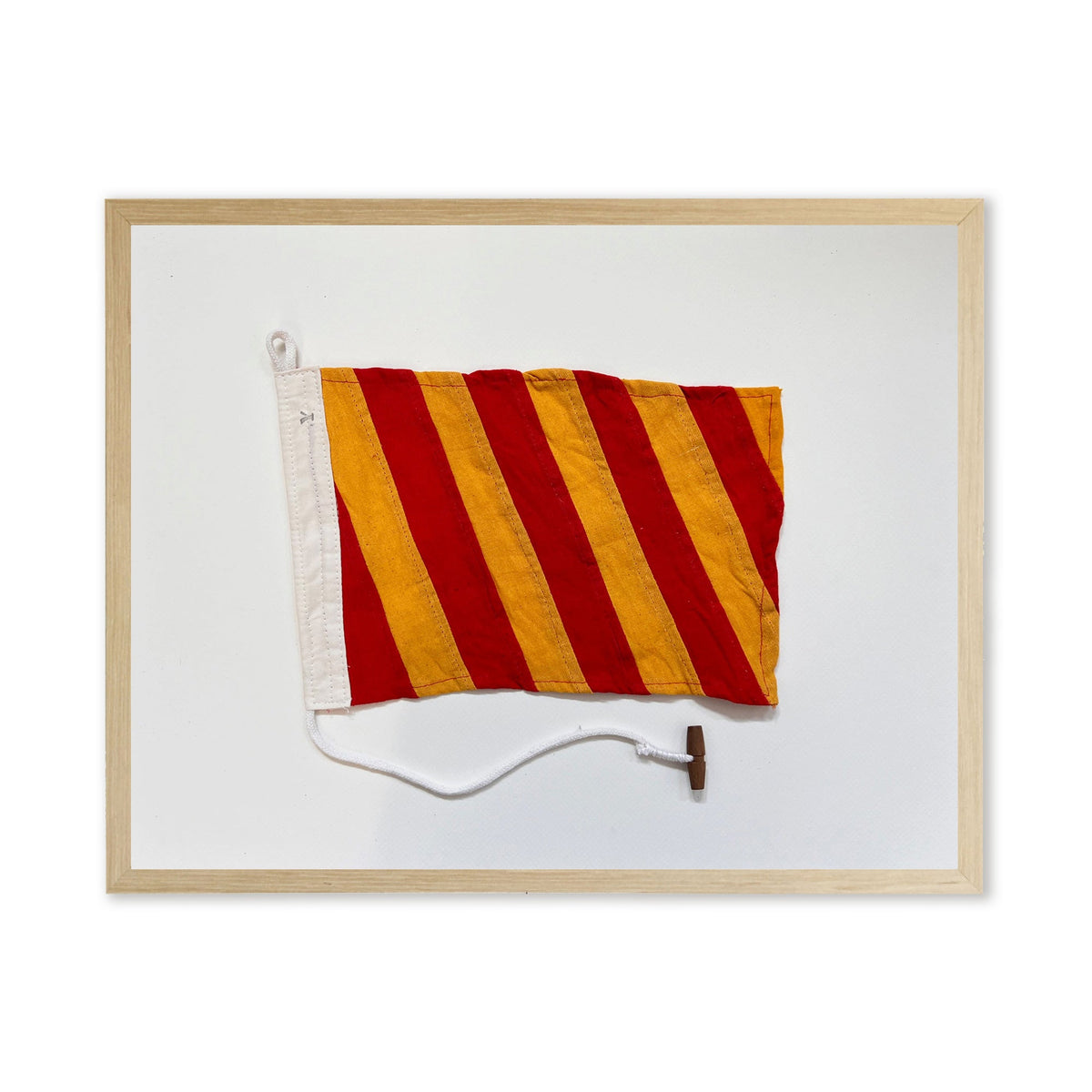 Red and Yellow Striped Flag in Natural Wooden Frame