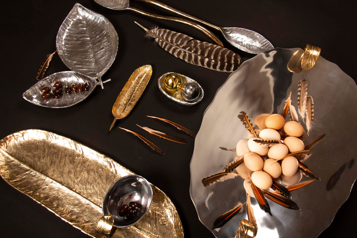 Feather Long Serving Set Polished/Gold