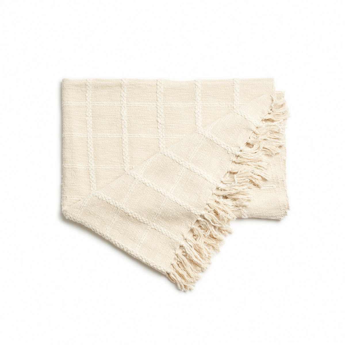 Sea Shell White Textured Checks Handloom Throw