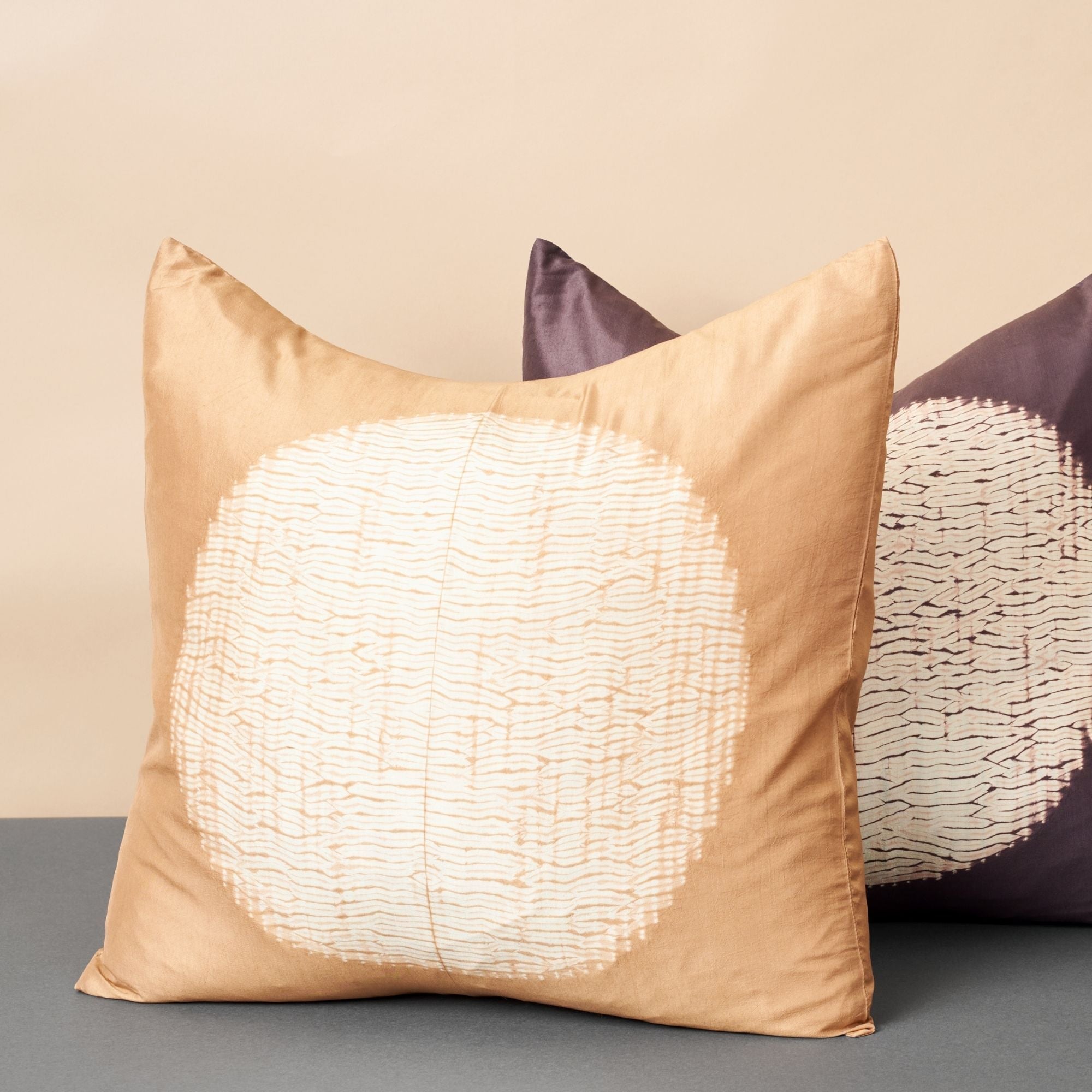 Shunya Gold Handcrafted Shibori Print Mulberry Silk Pillow