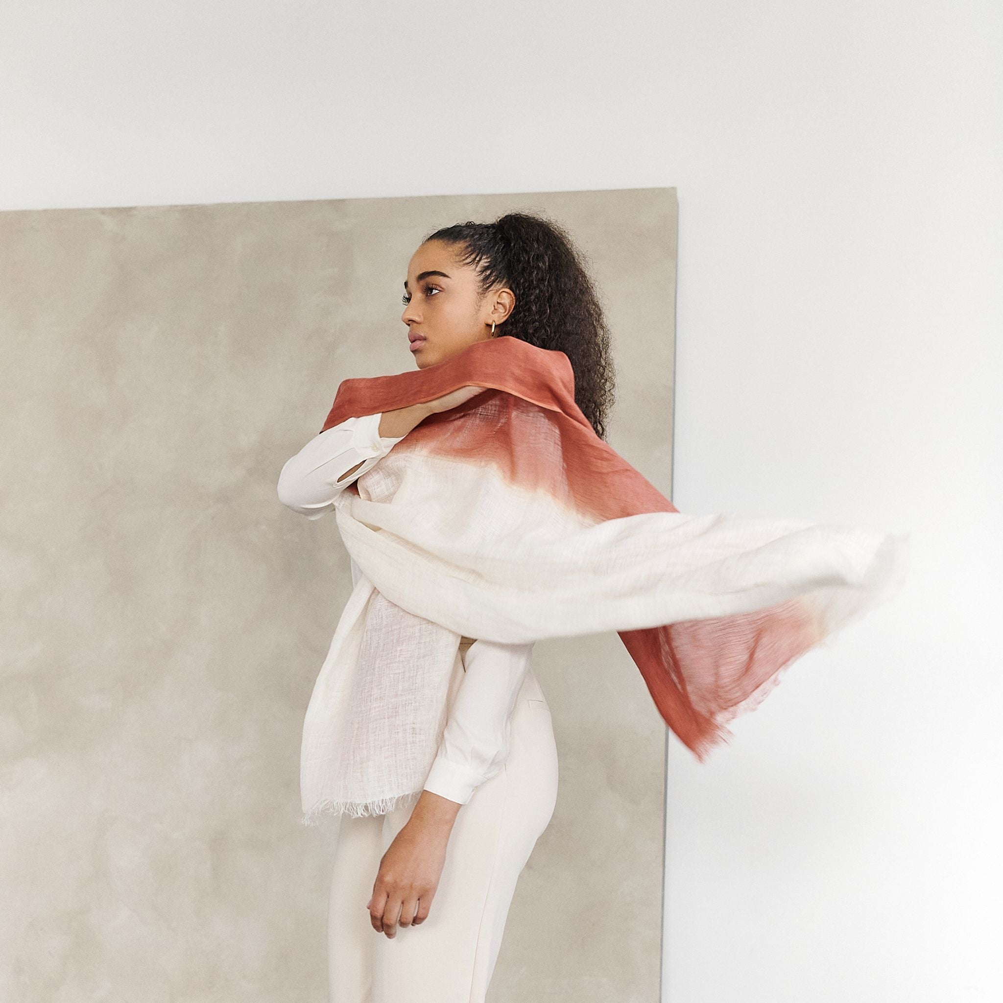 Pecan Brown Ombre Dyed Hand Woven Linen Scarf