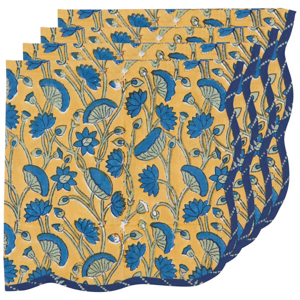 Set of 12 Fan Flower Block Print Napkins