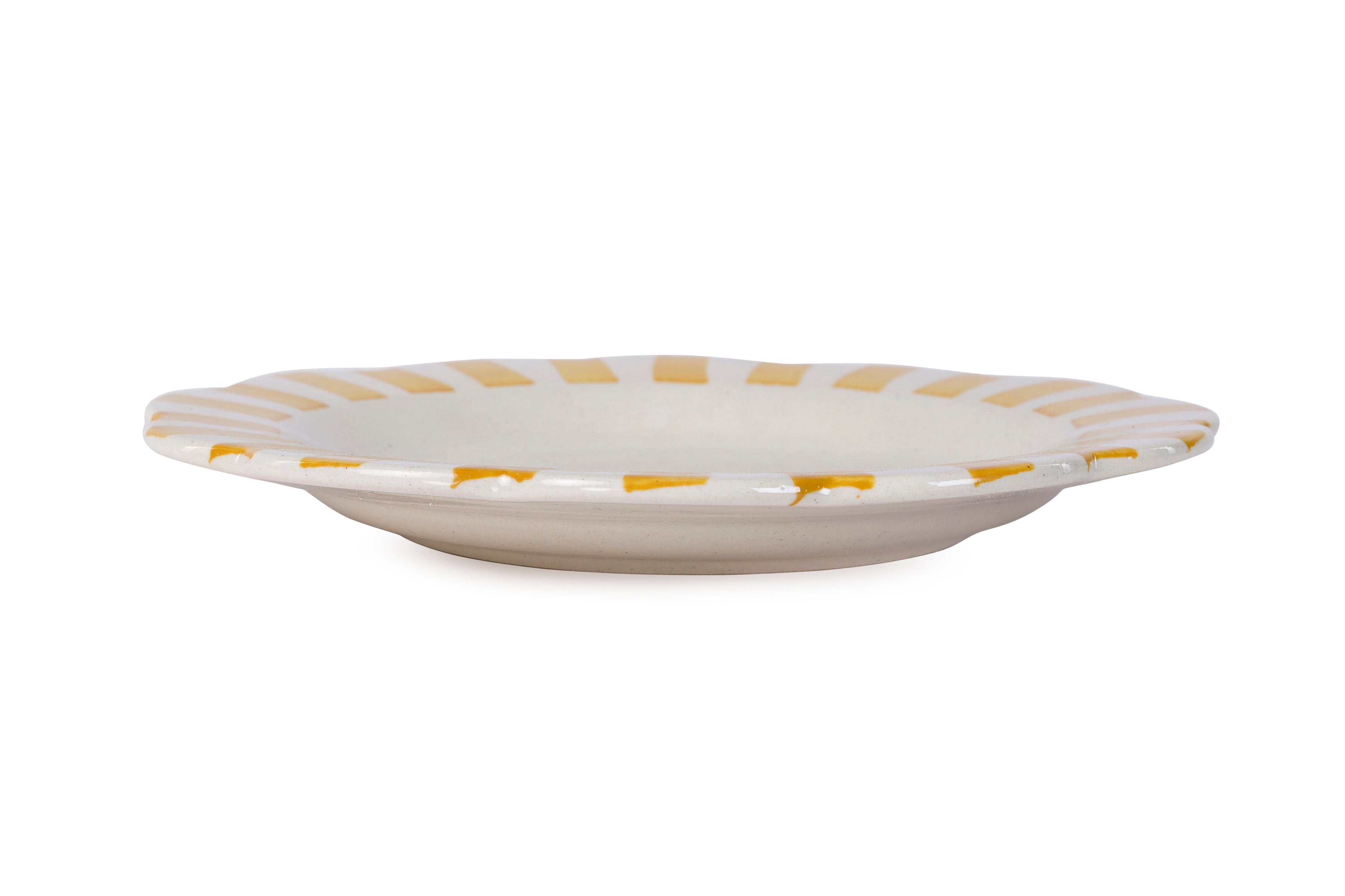 Ceramic Stripe Dinner Plate, Yellow - 10 x 10 x 1.25 Inches ( Set of 4 )