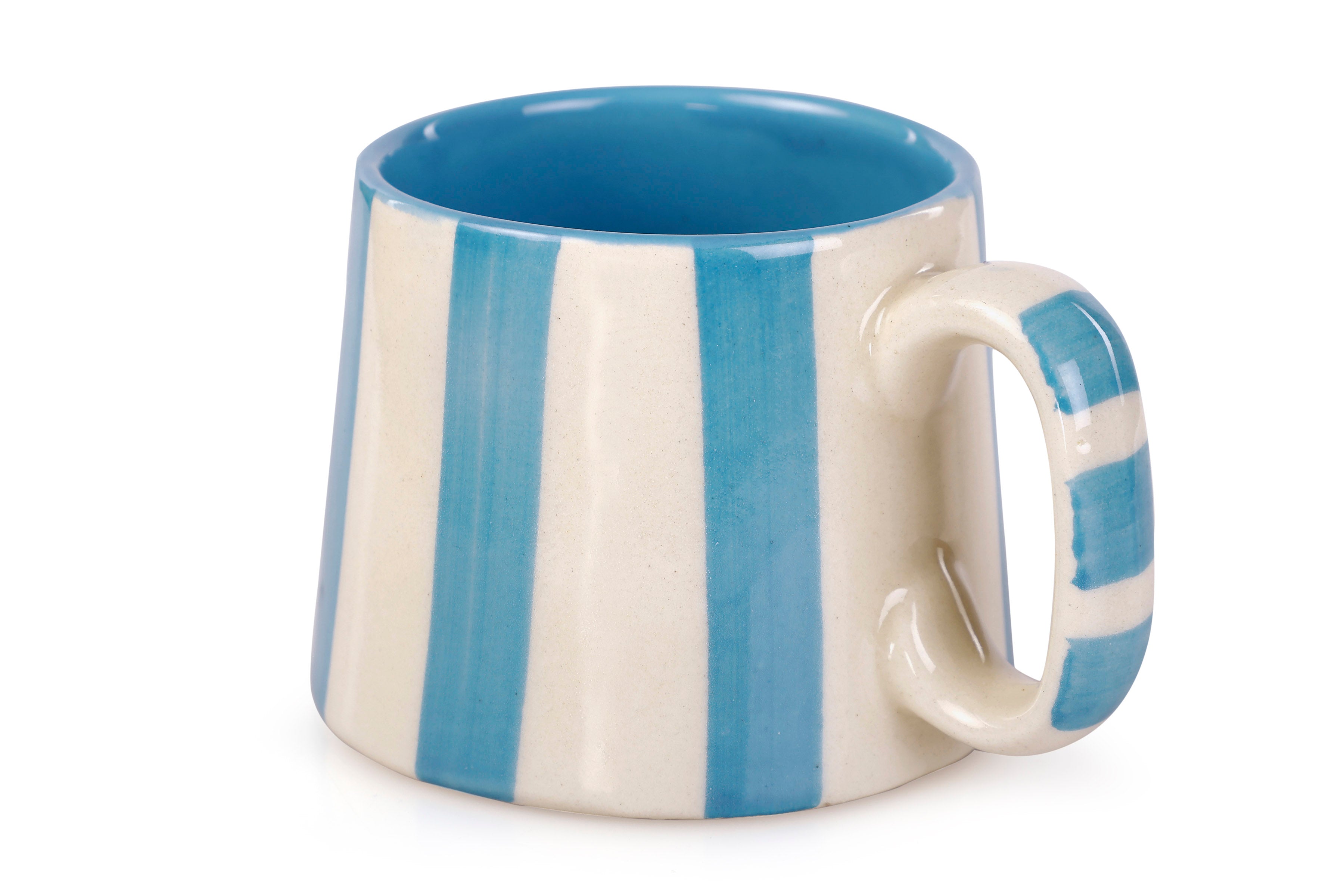Ceramic Aqua Blue Stripe  Coffee cup - 3.5 x 2.5 Inches ( Set of 4 )