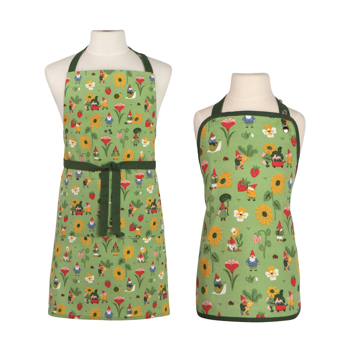 Set of 2 Mom and  Kid Apron Set,  Gnome Grown