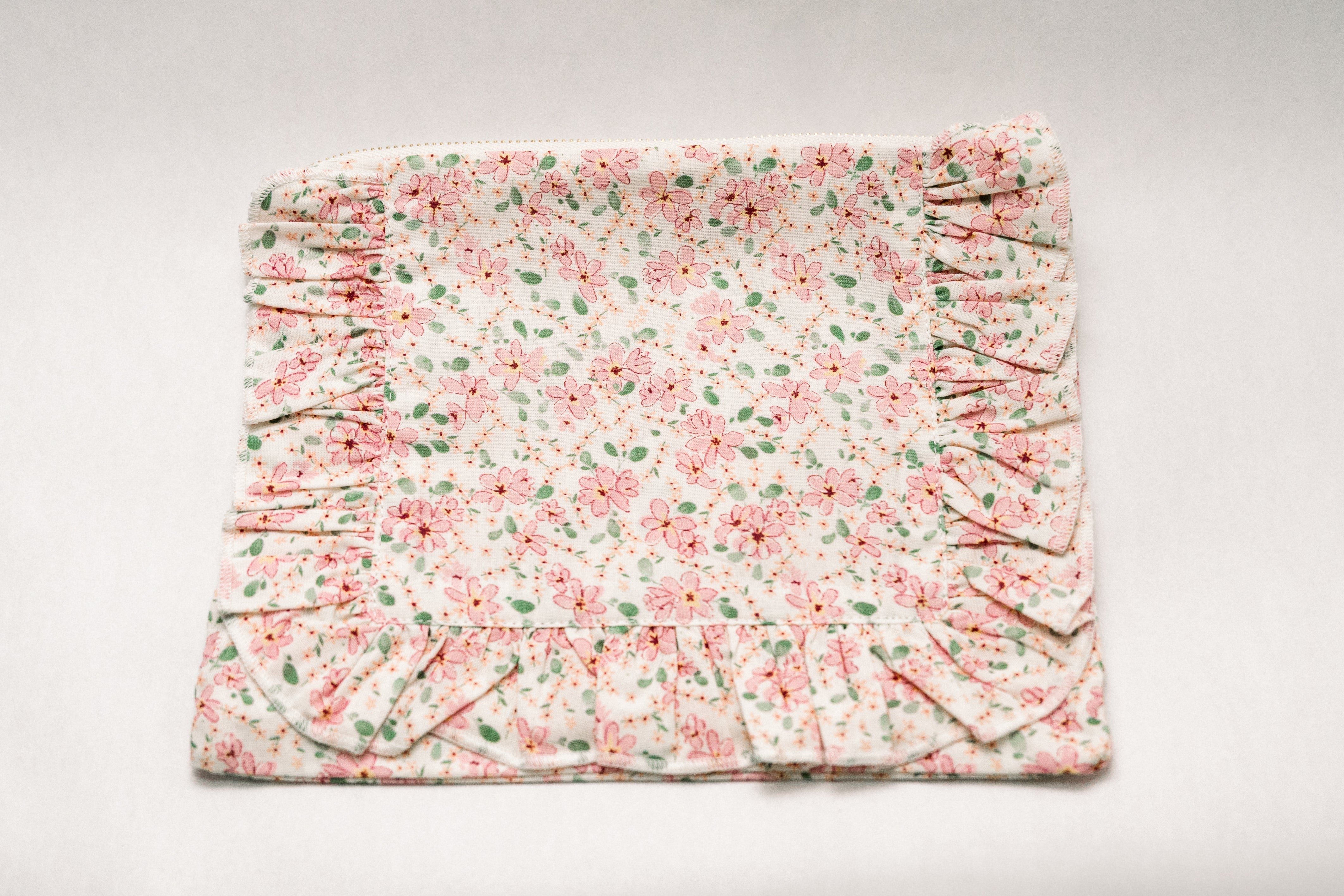 Peach Blossom | Timeless Floral Ruffle Zipper Pouch