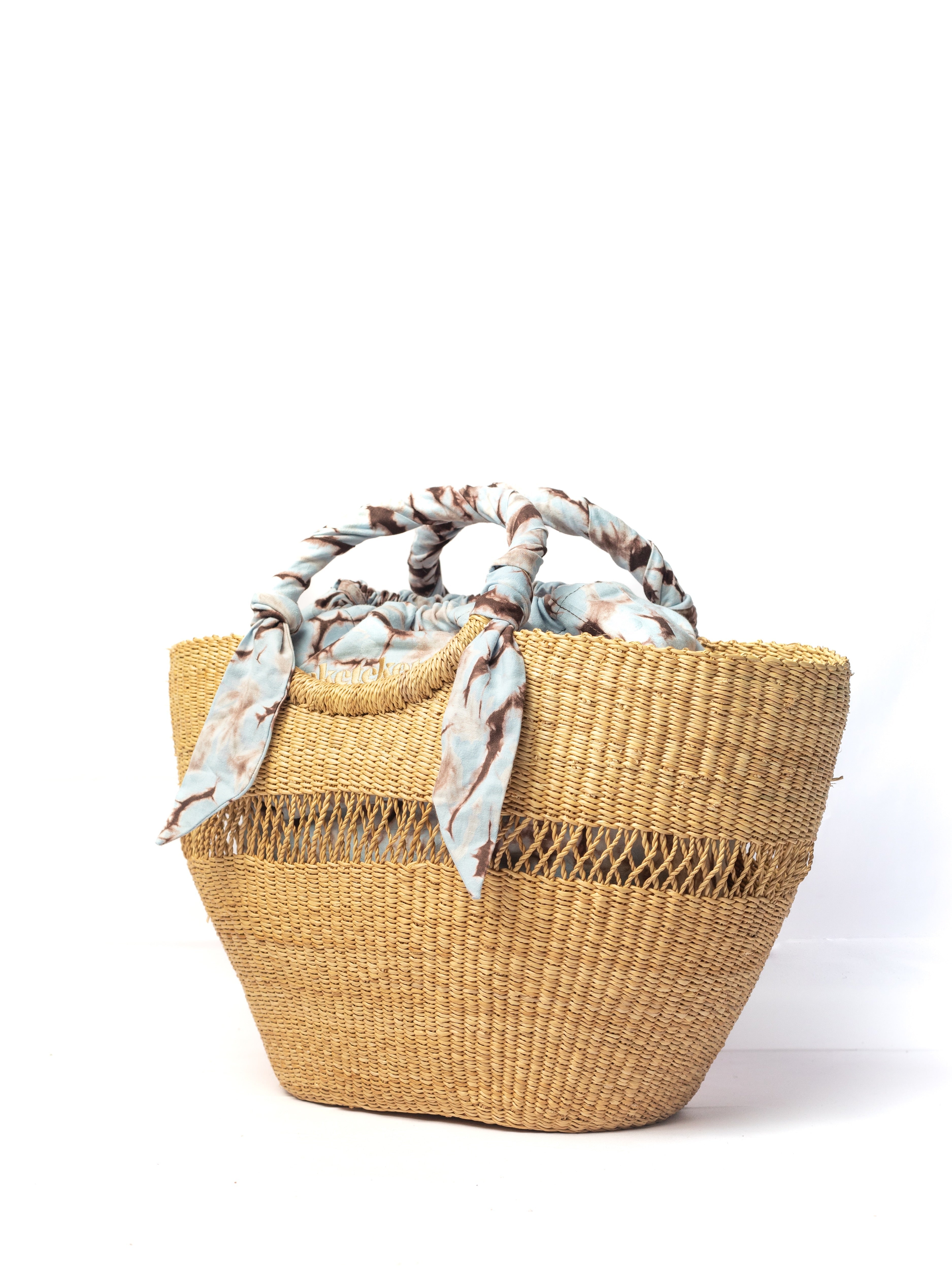 Butterfly Bag Medium - Naturel w/ Light Blue, White and Brown Lining