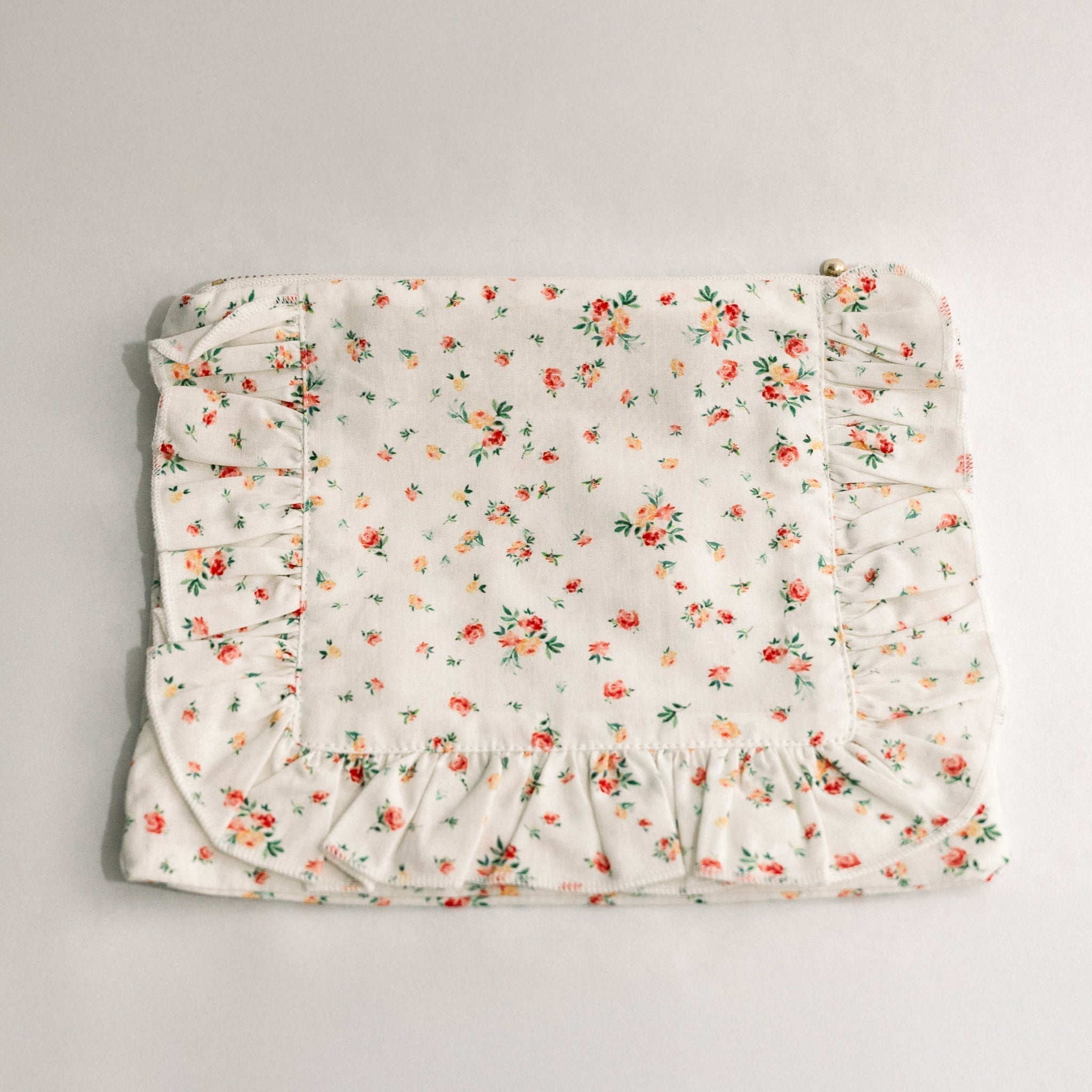 Clementine Bloom | Timeless Floral Ruffle Zipper Pouch