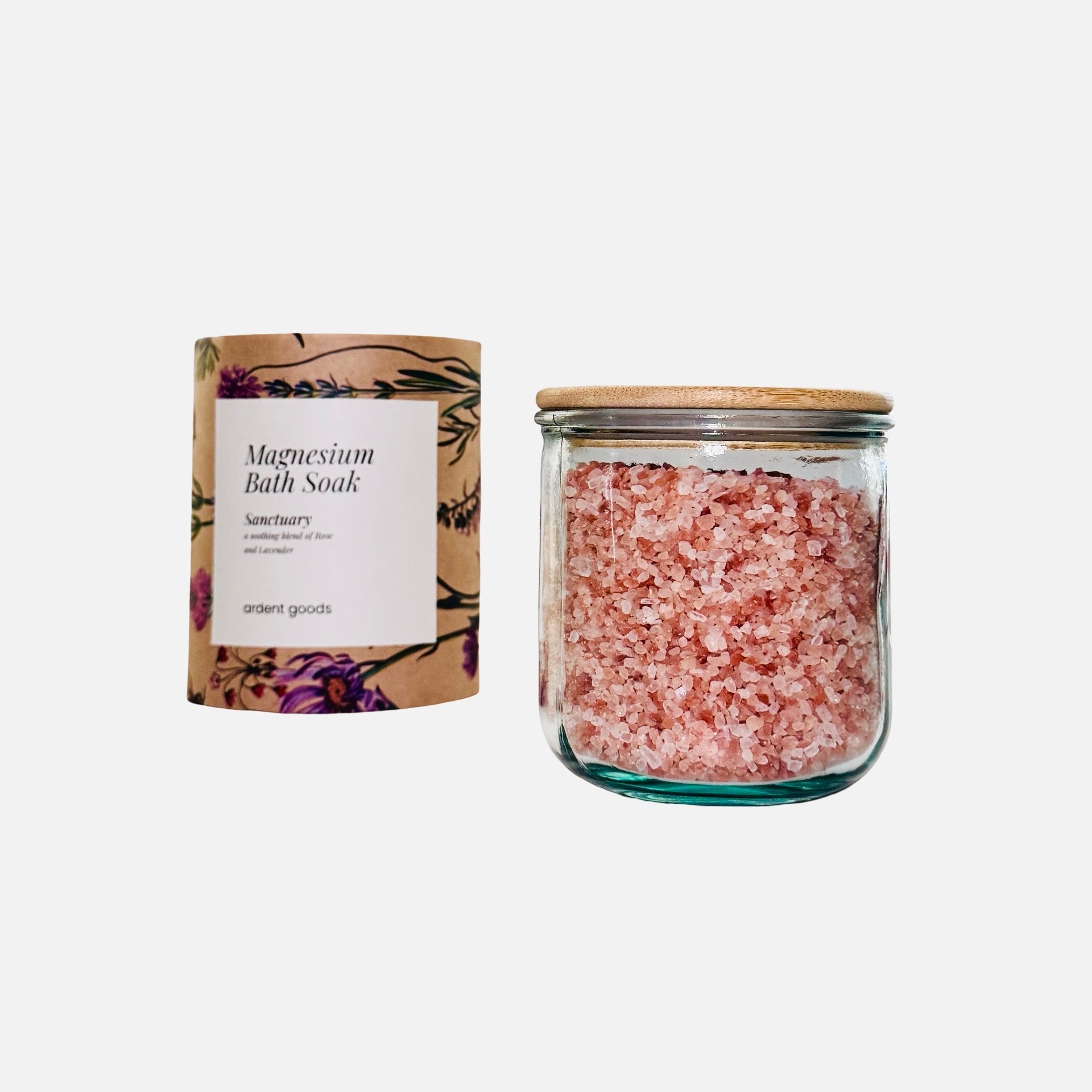 Magnesium Bath Salt Soak in refillable Glass Jar