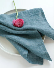 S/6 Stone Washed Linen Hemmed Dinner Napkins - Light Blue