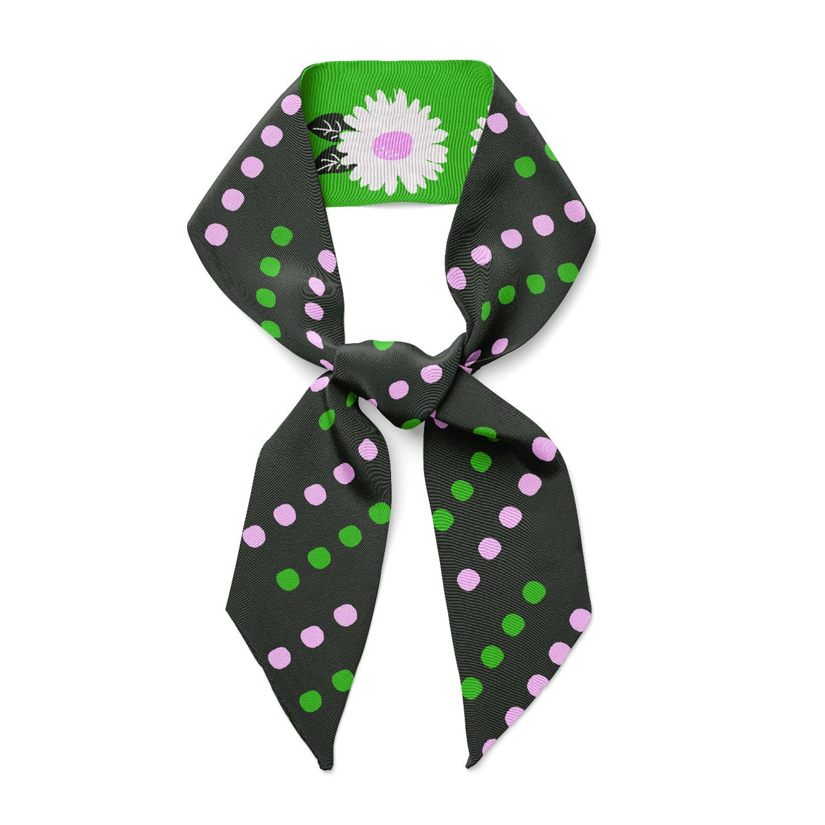 White Flower Twilly Ribbon Scarf