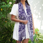Hand Dyed Batik Scarf, 100% Cotton, Scarves, Bandana, Wrap , Blue Leaves