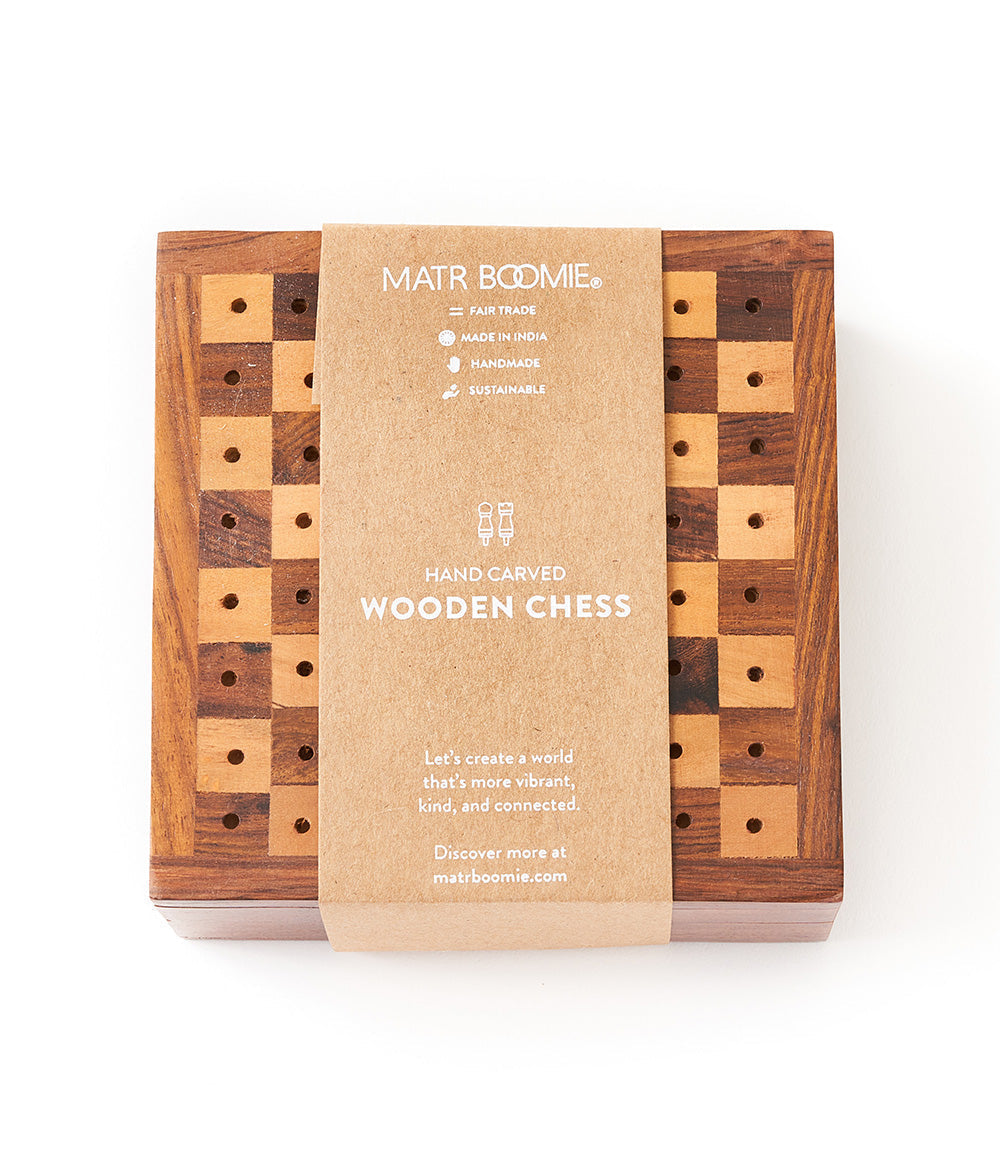 Handcrafted Indian Rosewood Travel Chess Game | Matr Boomie
