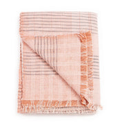 Silica Rose In Shades of Salmon Gray Stripes Pattern Soft Handwoven Merino Throw