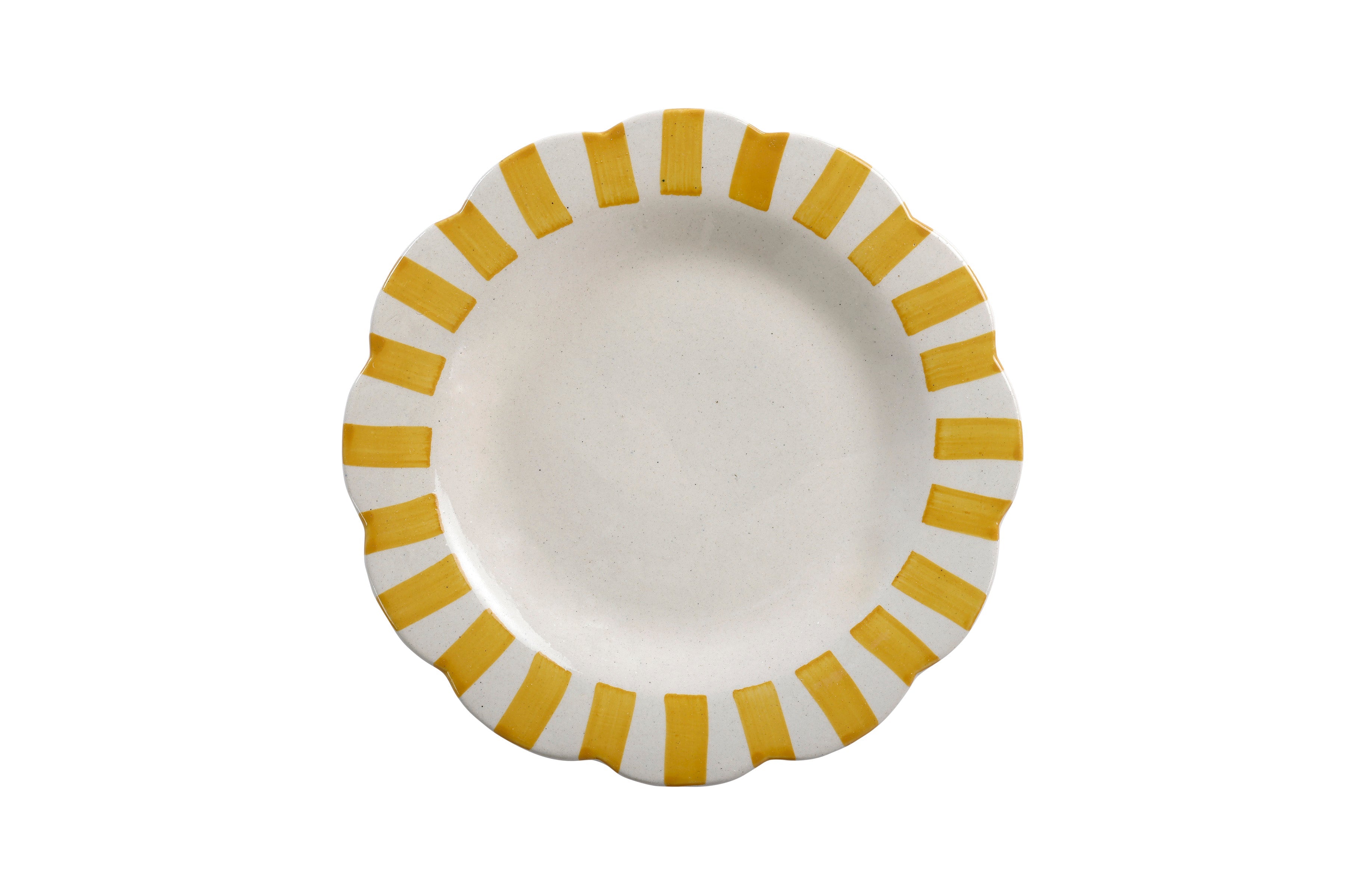 Ceramic Stripe Dinner Plate, Yellow - 10 x 10 x 1.25 Inches ( Set of 2 )