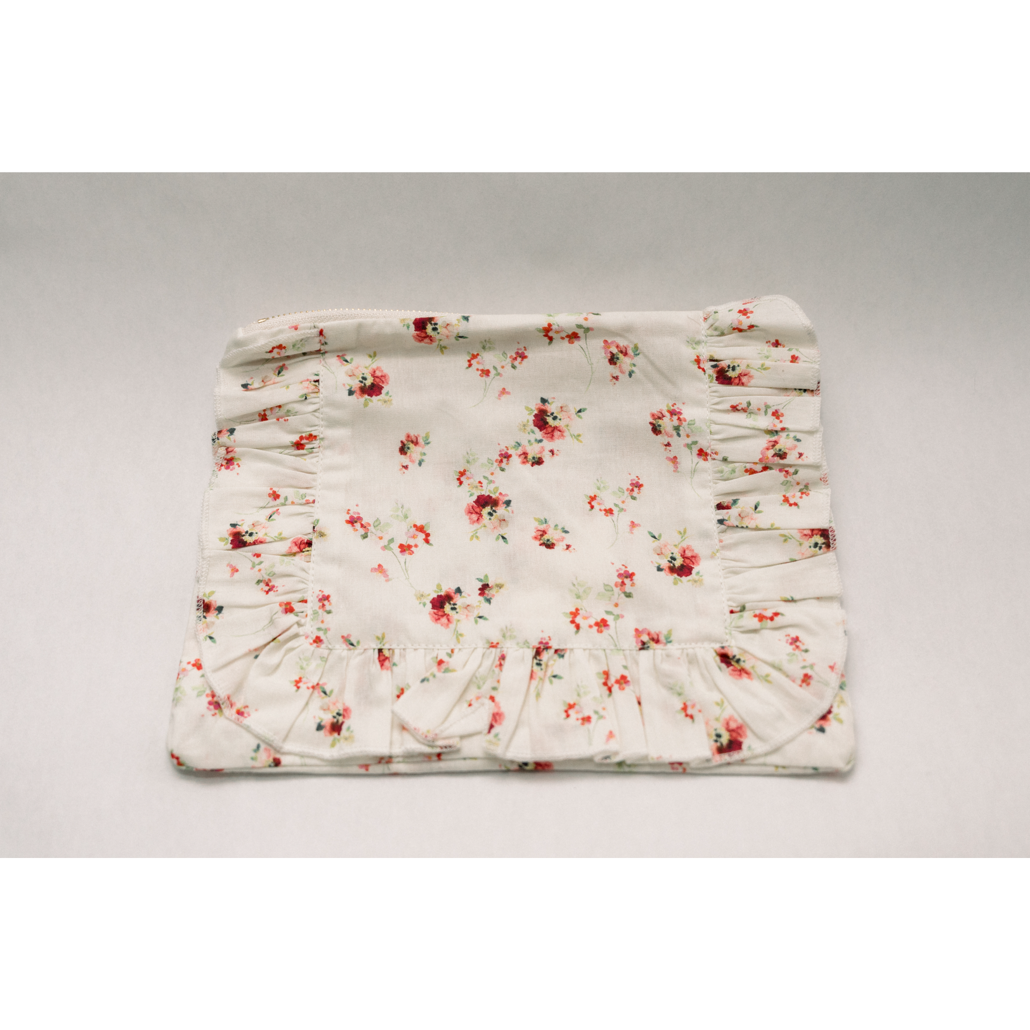Scarlet Bloom | Timeless Floral Ruffle Zipper Pouch