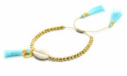 Beaded Shell Tassel Bracelet Aqua