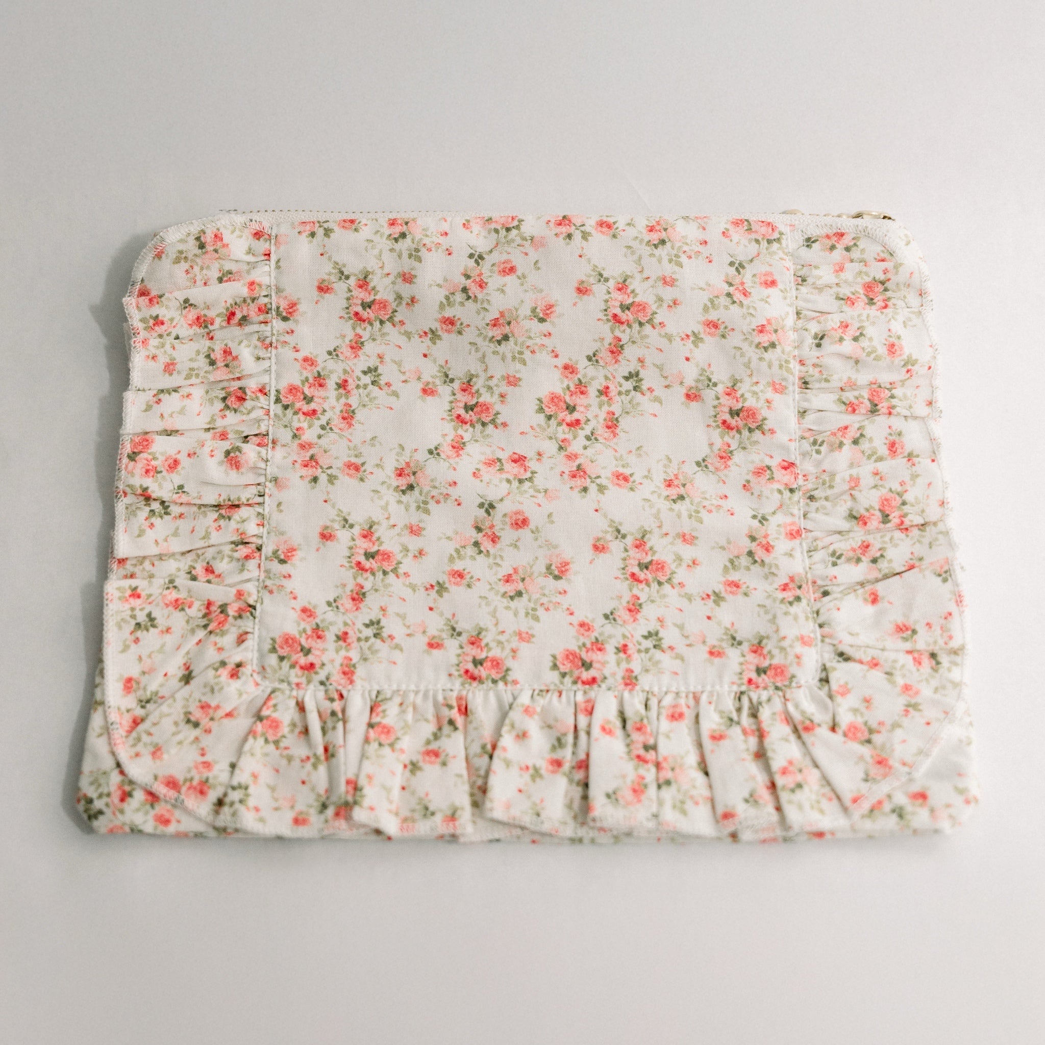 Briar Rose | Timeless Floral Ruffle Zipper Pouch