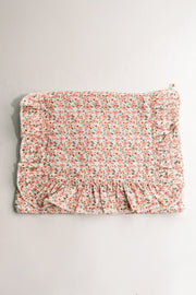 Rosebud Scatter | Timeless Floral Ruffle Zipper Pouch