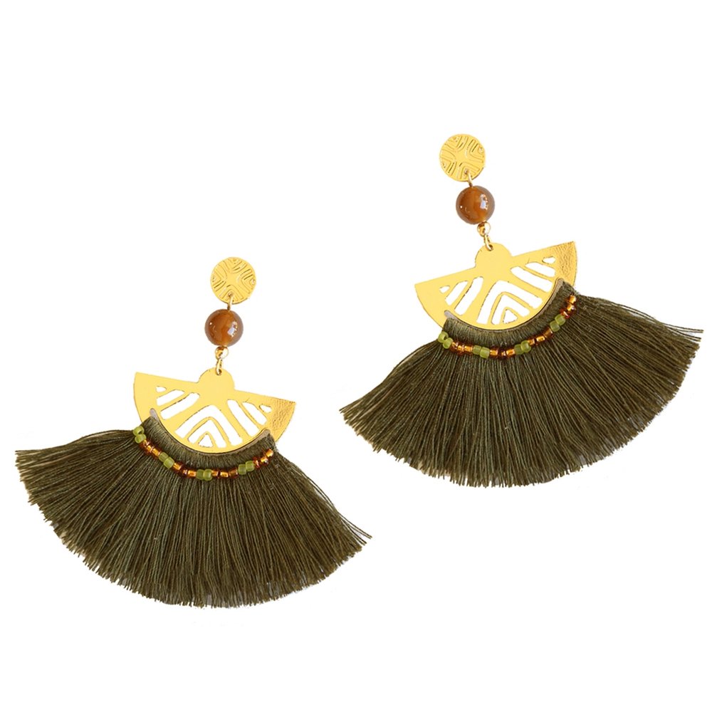 Luna Tassel Earring - Olive