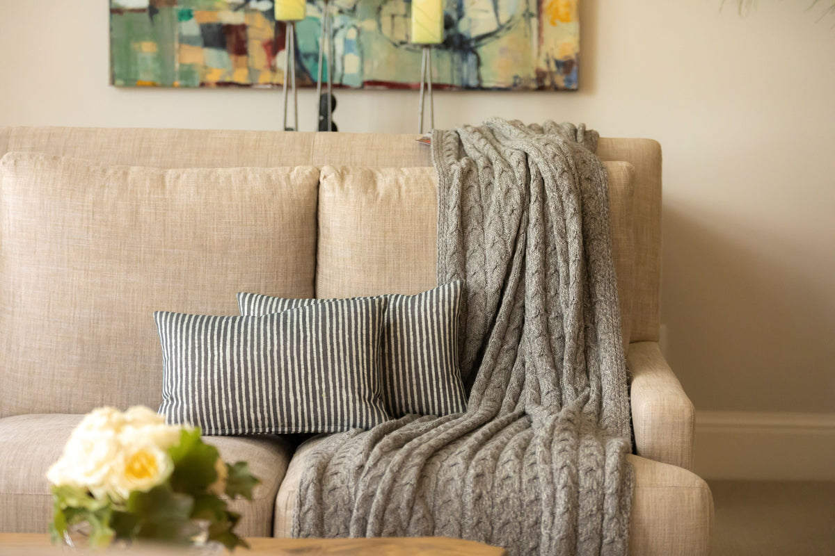 Muru Collection - Pima Cotton and Undyed Baby Alpaca Graphite Cable Throw