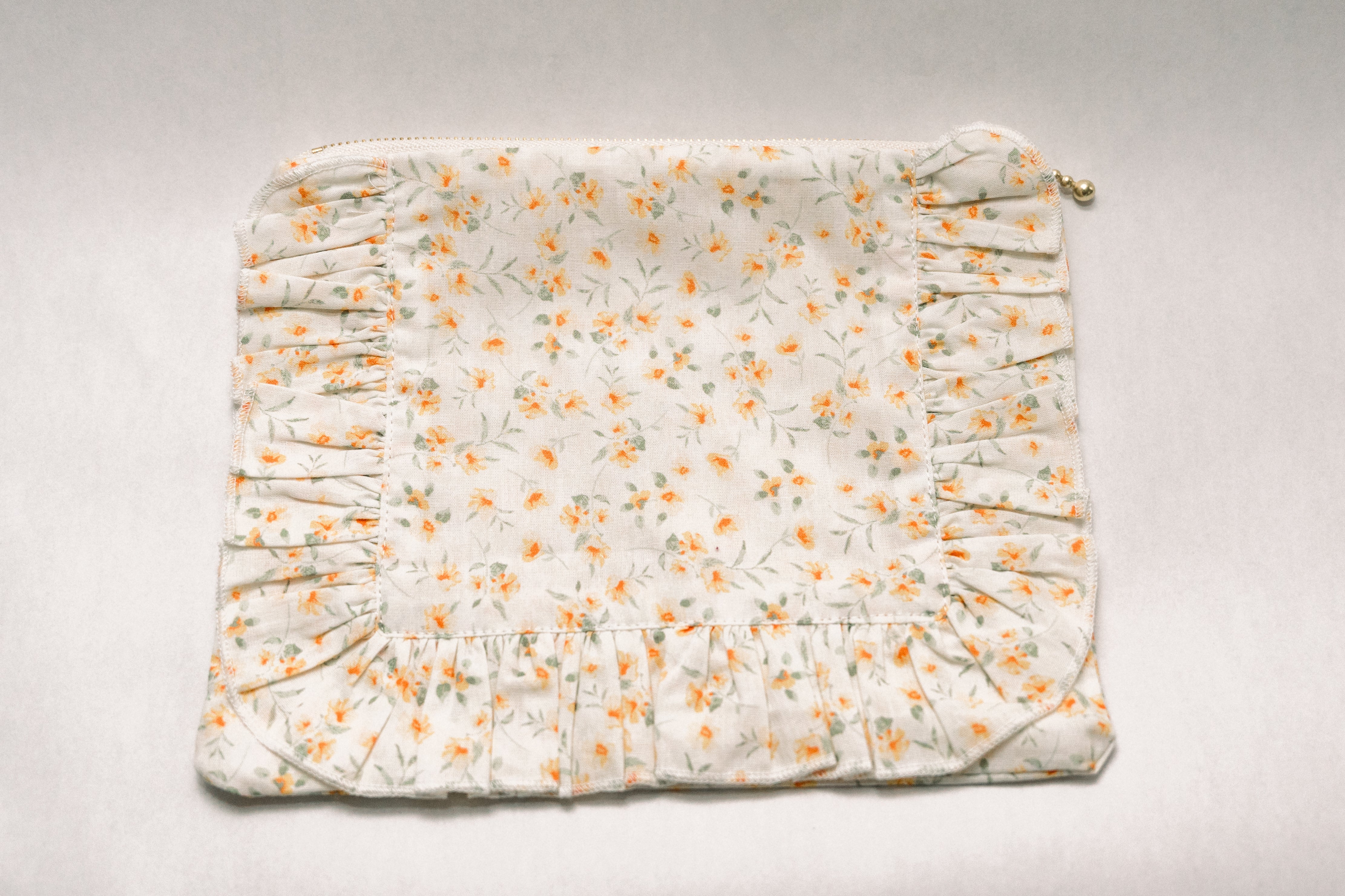 Lemon Blossoms | Timeless Floral Ruffle Zipper Pouch