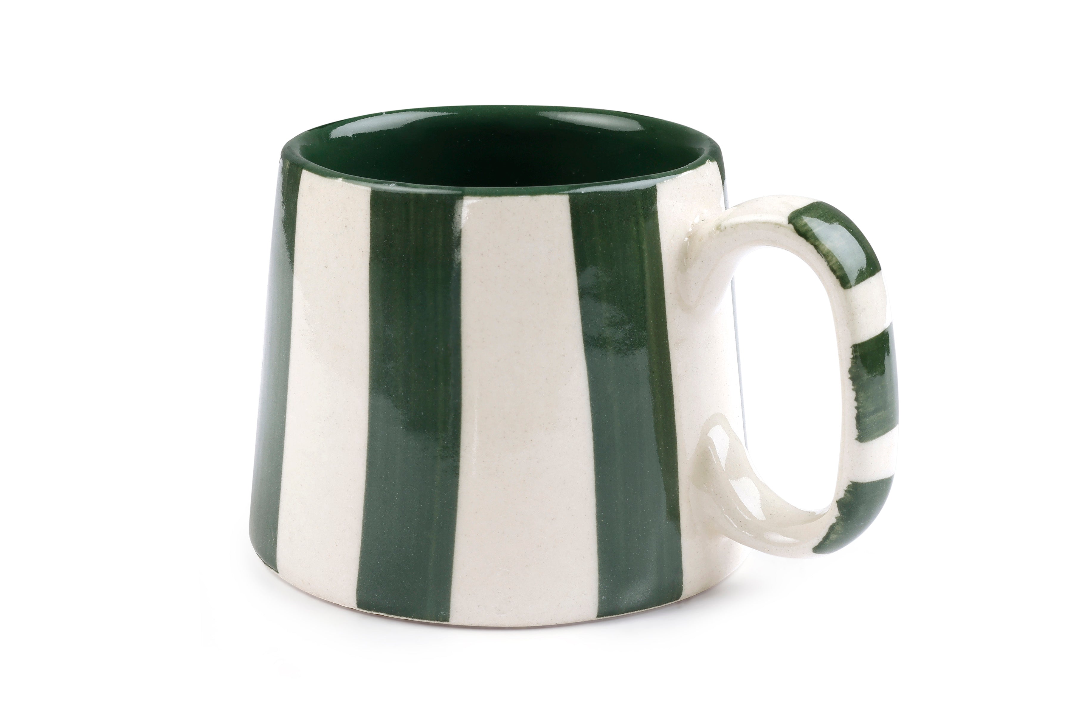 Ceramic Olive Stripe  Coffee cup - 3.5 x 2.5 Inches (Set of 4)