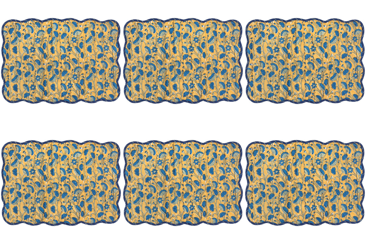 Set of 6 Fan Flower Block Print Kantha Placemat