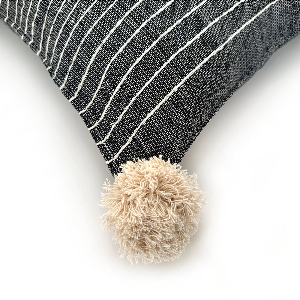 Woven Pillow Case - Black with Natural Tassel