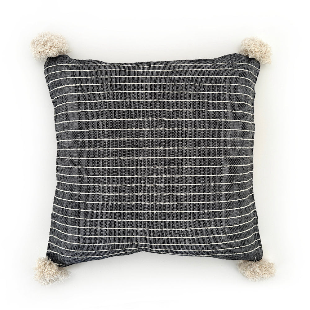 Woven Pillow Case - Black with Natural Tassel